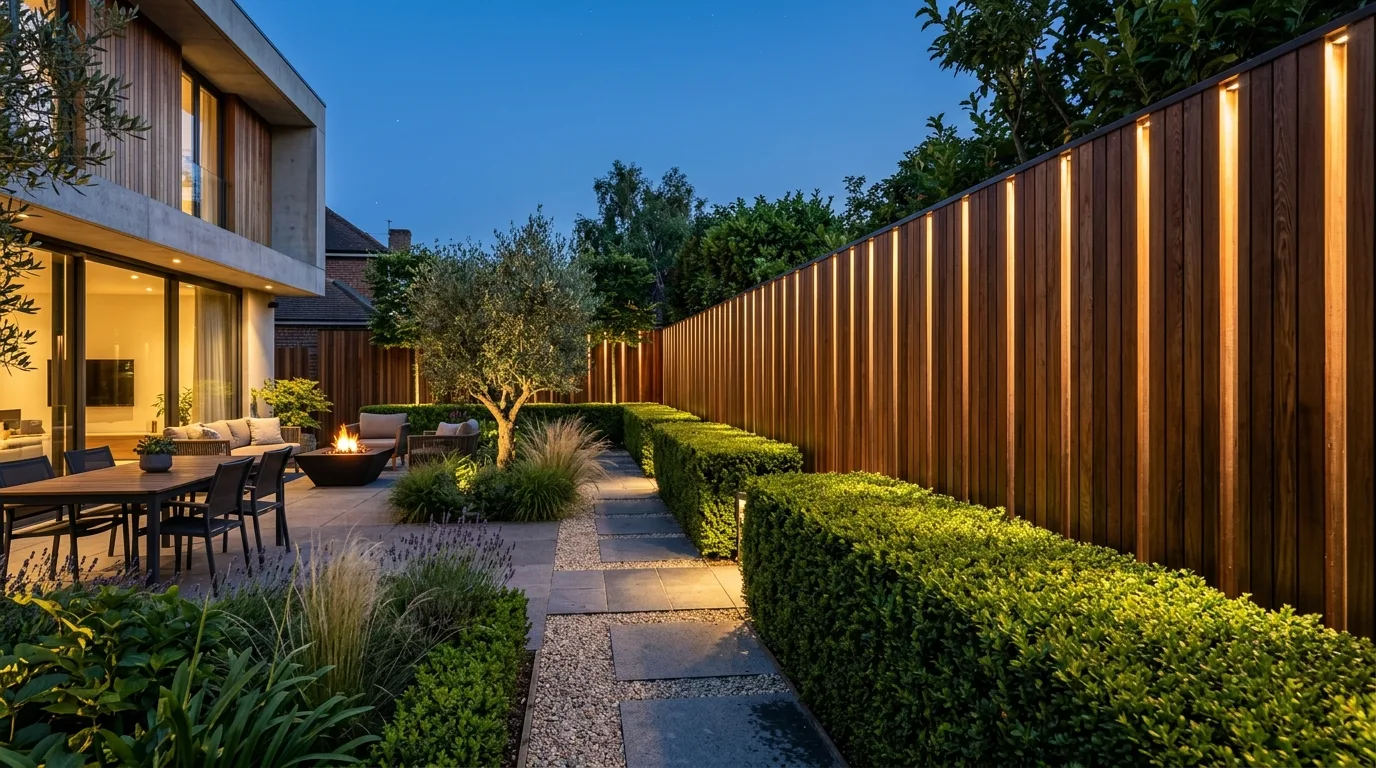 Vertical Wooden Panels With Lighting